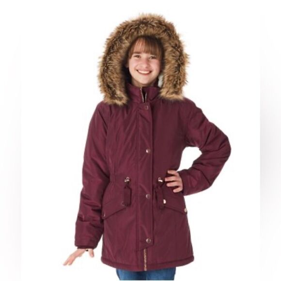 Member's Mark Ultimate Girls Maroon fur lined hooded Parka jacket sz 10/12 - Picture 4 of 14
